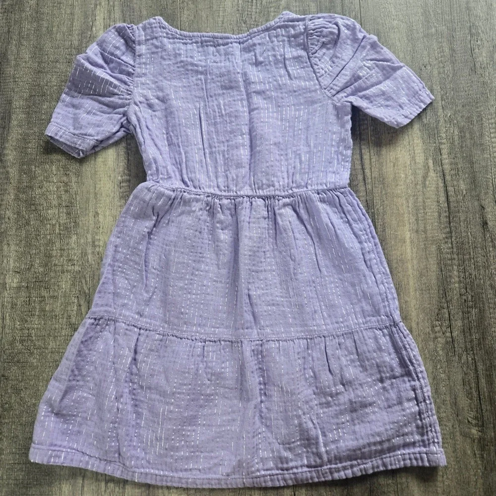 Gap Kids Girls Lavender Purple Metallic Stripe Cotton Gauze Tiered Dress Size 10